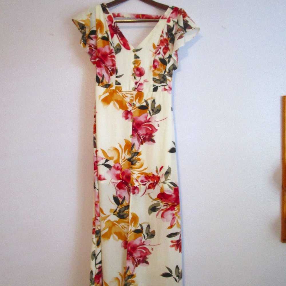 Maxi Spring/Summer Boho Cream Floral Dress Size M